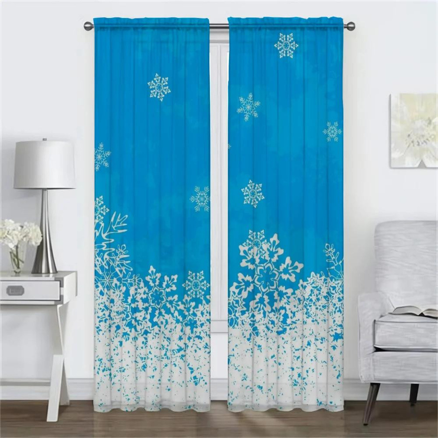 Lichtblockierende Küchenvorhänge mit Schneeflocken-Design für Wohnzimmer und Halloween-Dekoration, 2er-Set aus Polyester, Breite: 100 cm, Höhe: 130 cm - Bild 1