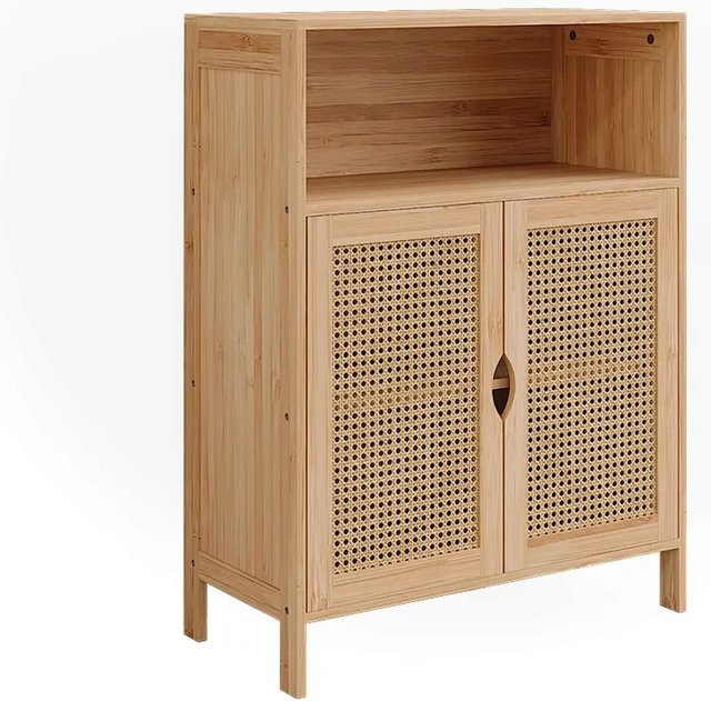 Vicco Midischrank Liora aus Bambus in Beige und Gelb mit Rattan-Optik, B/H: 60 x 80 cm - Bild 1