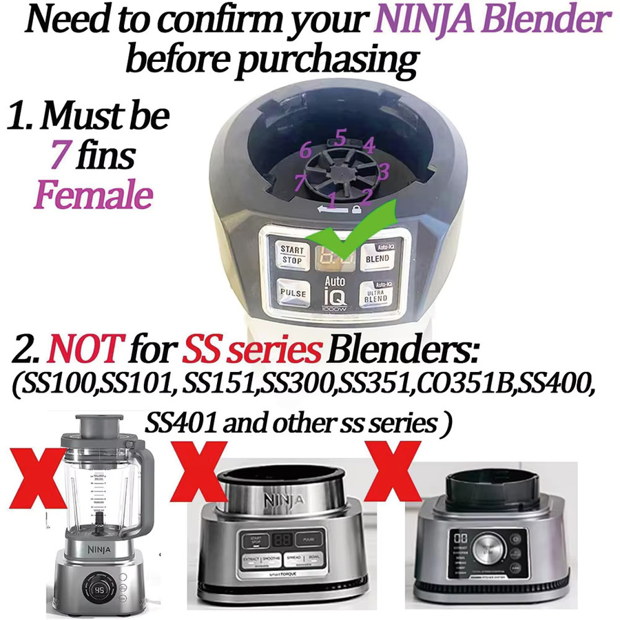 Ninja Ersatzmesser-Set für Nutri Ninja Auto iQ BL480 BL481 BL482-30 BL487 Mixer und Entsafter mit 7-Flossen-Extraktor und Silikonkautschuk-Dichtung - Bild 4