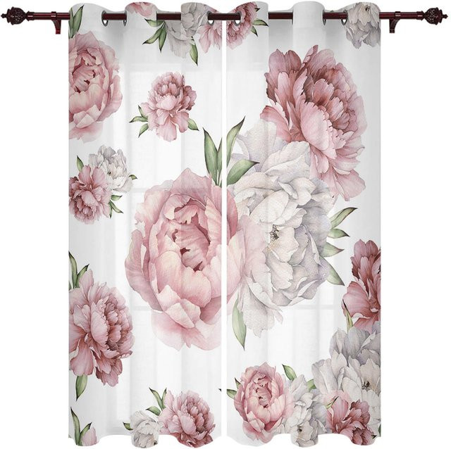 Super Six Fenstervorhang mit floralem Vintage-Blumenmuster in Pink, semi-transparent mit Leinenstruktur, B: 135 cm, H: 135 cm - Bild 1