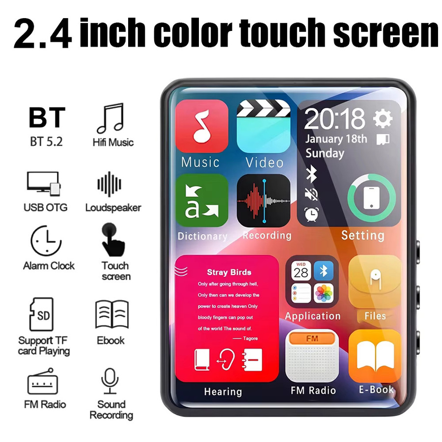 Tragbarer MP3-Player von Occkic in Schwarz mit 2,4-Zoll-Touchscreen, Bluetooth 5.2, FM-Radio und Videorecorder, unterstützt bis zu 128 GB für eBooks und Musik - Bild 2