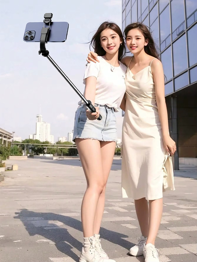 Multifunktionaler 67-Zoll Selfie-Stick mit verstärktem Stativ und Fernbedienung in Schwarz - Bild 2