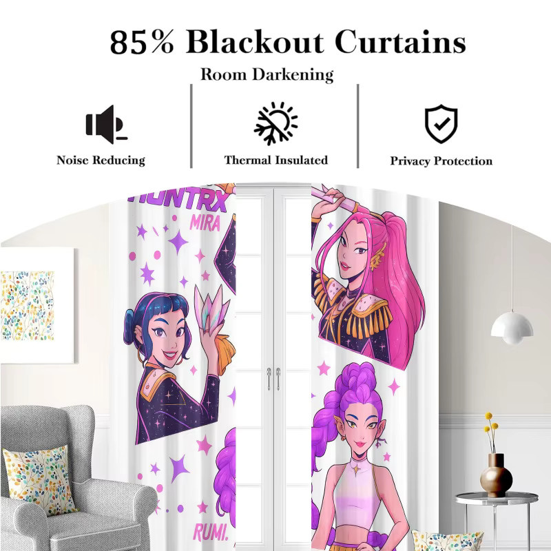 Hasbro Kpop Anime-Mädchen Verdunkelungsvorhänge mit 85% Lichtblockierung und Geräuschreduzierung, mehrfarbige Cartoon-Ösenvorhänge für Kinderzimmer - Bild 3