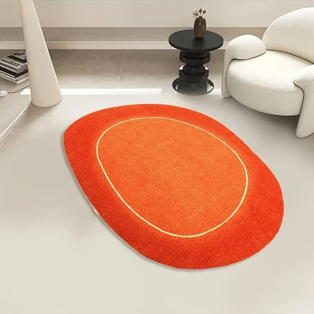 VIKAMA Ovaler Kristall-Samt-Teppich in Terrakotta, rutschfest und waschbar, minimalistische Bodenmatte aus Polyester für Wohnzimmer und Schlafzimmer - Bild 1