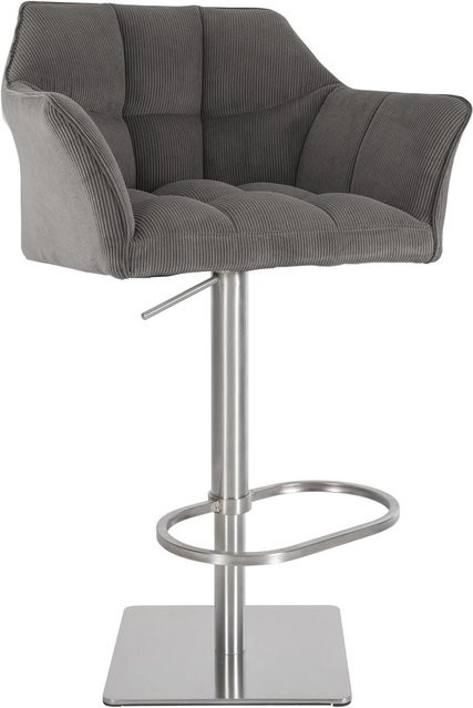 DELUKE Barhocker SIHAR mit Lehne in Taupe Cord und silbernem Edelstahl Gestell, B/T/H: 64 x 45 x 88 cm - Bild 1