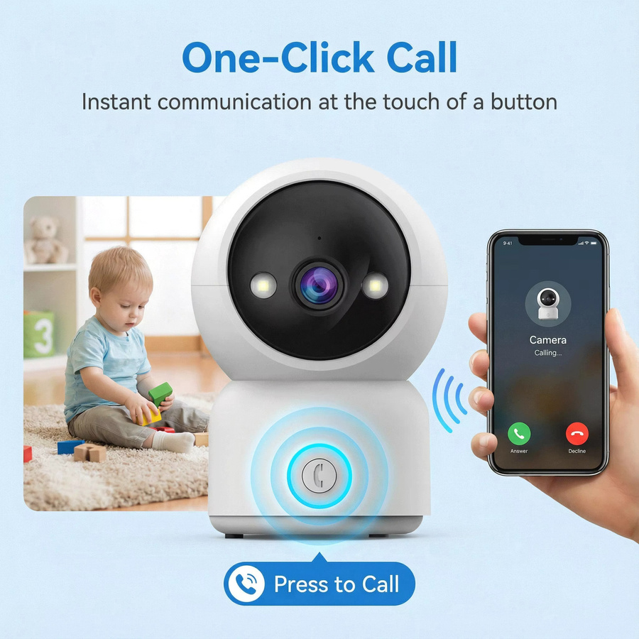 Cloud365 Kabellose PTZ-Überwachungskamera mit Ein-Klick-Anruf und Auto-Tracking als Smart Home Babymonitor in Weiß - Bild 2