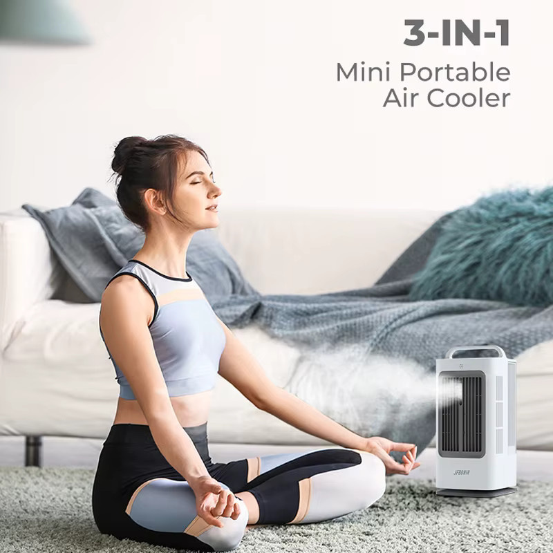 JFBONIN 3-in-1 Mini Tragbarer Luftkühler mit Touch-Steuerung, 120 Grad Schwenkfunktion und 3 Geschwindigkeiten, 1,7 l, Weiß/Beige - Bild 2