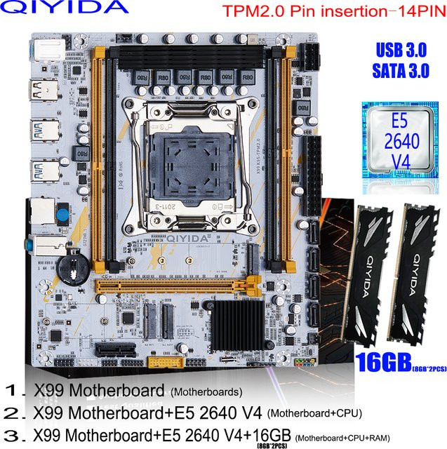 QIYIDA X99 Motherboard Combo Kit mit Xeon E5 2640 V4 CPU und 16 GB DDR4 3200 MHz RAM, LGA 2011-3, NVMe M.2 und SATA 3.0 Unterstützung - Bild 1
