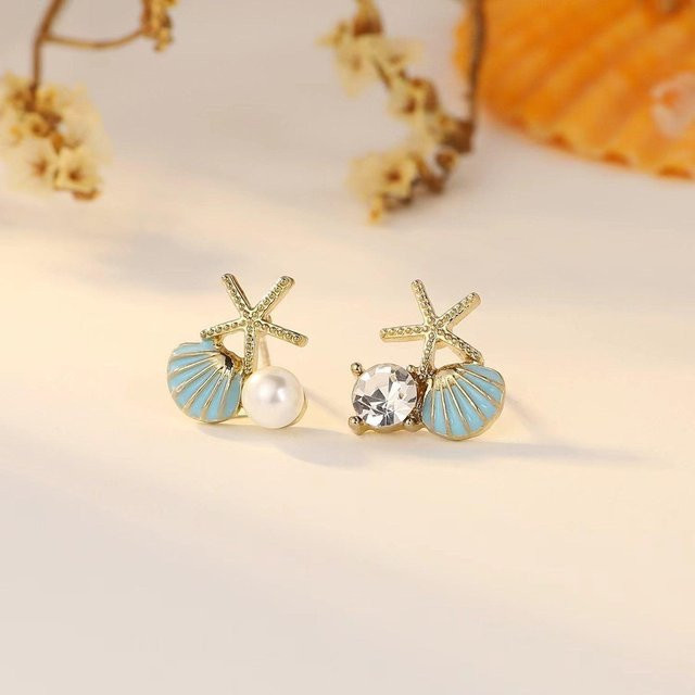 Lucky Star Jewelry Ohrstecker, Seestern Muschel, Zirkon, blau, Damen - Bild 1