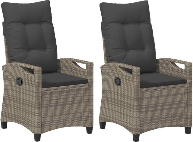 vidaXL Gartenstuhl Set 2 Stück in Grau und Anthrazit mit Armlehnen und Polsterkissen aus pulverbeschichtetem Stahl, B/T/H: 56 x 60 x 112 cm - Bild 1
