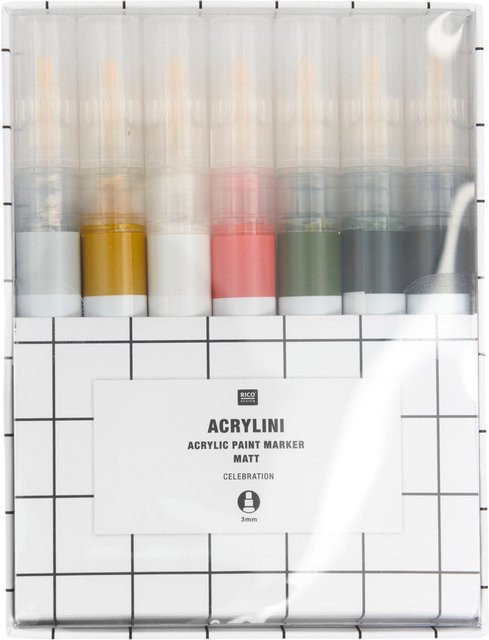 Rico Design Acrylini Marker Set Celebration mit 7 permanenten Farben inkl. Gold und Silber in Multicolour - Bild 1