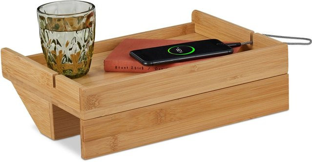 Relaxdays Bettablage aus Bambus Natur, klemmbar, B/T/H: 33 x 24 x 10 cm - Bild 1