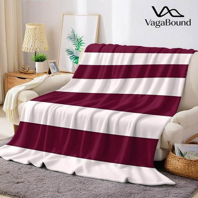 JMG Household Supplies Flanelldecke gestreift in Bordeaux-Weiß, weich und warm, B/B: 150 x 200 cm - Bild 1