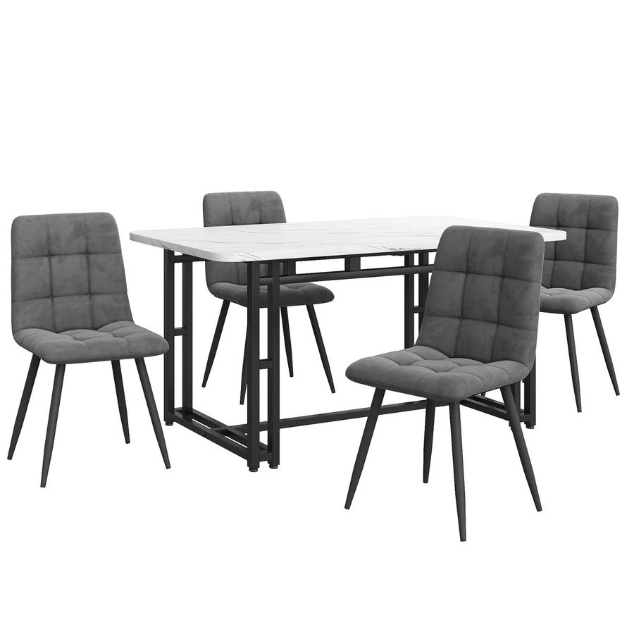 Merax Essgruppe 5-teilig mit Esstisch und 4 Samtstühlen in Dunkelgrau und Schwarz, B/T: 140 x 80 cm - Bild 2