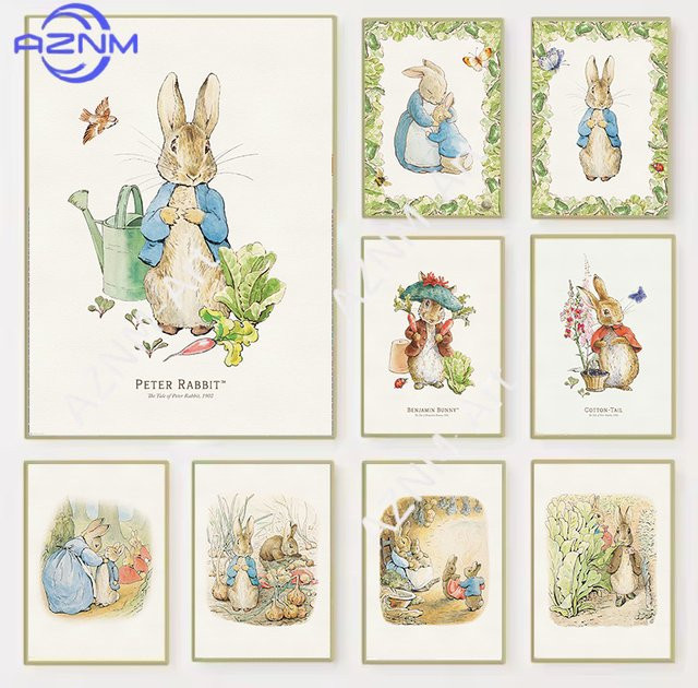 KAYOU Vintage Boho Kunstposter mit Hasen-Motiv als dekorative Leinwandmalerei für Kinderzimmer und Schlafzimmer, Mehrfarbig - Bild 1