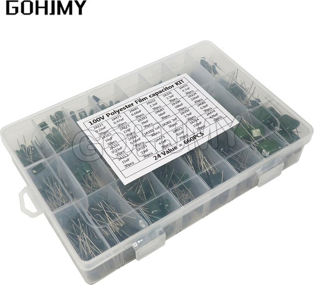 GOHJMY Kondensator-Set mit 660 Teilen, Polyester-Film-Kondensatoren 100V, sortiert von 0,47 nF bis 2,2 nF - Bild 1
