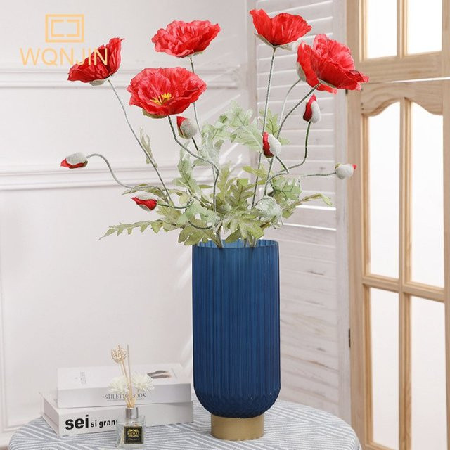 WQNJIN Künstlicher Mohn-Blumenstrauß in Rot und Orange, 74 cm lang, Handgefertigte Textilblumen für Hochzeitsdekoration und Heimdekoration - Bild 1