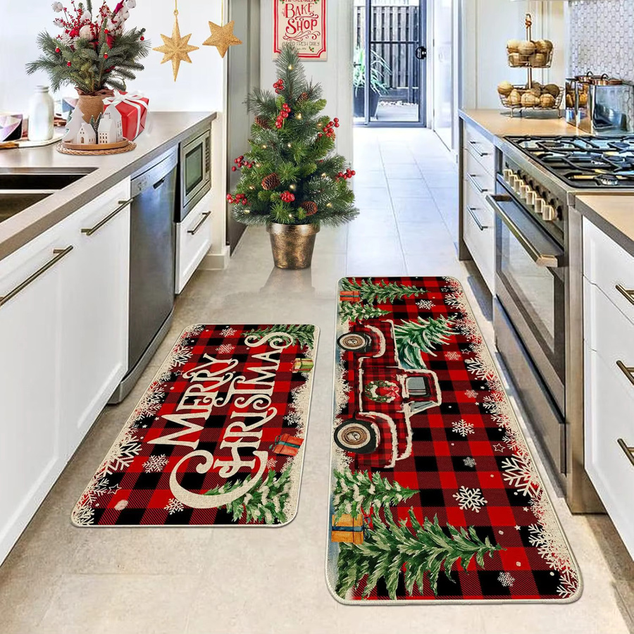 2-teiliges VIKAMA Weihnachtsteppich-Set mit klassischer Illustration, rutschfest und langlebig, Bodenmatten für Küche und Esszimmer - Bild 1