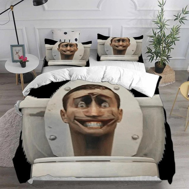 Skibidi Toilet Arale Bettwäsche-Set aus Mikrofaser mit Bettbezug und Kissenbezügen, Mehrfarbig, B/H: 140 x 200 cm - Bild 1