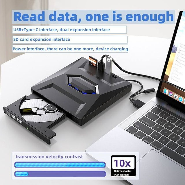 Externes USB 3.0 Typ C CD-DVD-RW Laufwerk DVD-Brenner und DVD-Schreiber in Schwarz für Laptop und Notebook - Bild 1