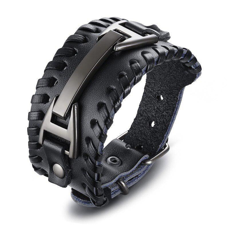 Nakahara Armband, Leder, geflochten, Schwarz, Herren - Bild 4