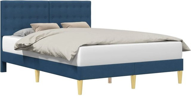 vidaXL Bettrahmen mit Kopfteil in Blau aus Stoff, B/T/H: 144 x 202 x 96 cm - Bild 1