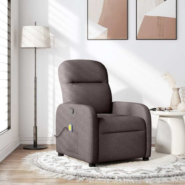 vidaXL Massagesessel Dunkelbraun mit Liege- und Vibrationsfunktion aus Stoff B: 66 cm, T: 88 cm, H: 95 cm - Bild 2