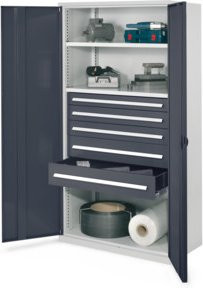 Kappes Schwerlastschrank OMT Mod. 44 aus Stahl mit Vollblechtüren in Grau, B: 100 cm, T: 60 cm, H: 195 cm - Bild 1