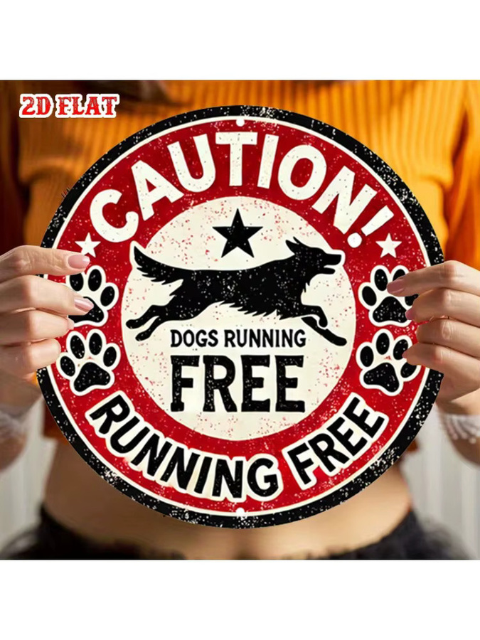 Rundes Aluminium-Metallblechschild Potdemiel Vorsicht Dogs Running Free mit Hundedesign in Rot, Durchmesser: 19,99 cm - Bild 7