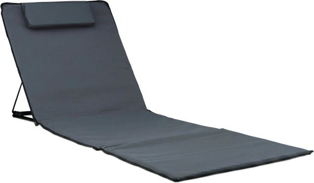 Relaxdays Strandmatte XXL in Anthrazit mit höhenverstellbarem Kopfkissen aus Kunststoff und Metall, B/H/T: 60 x 195 x 4 cm - Bild 1