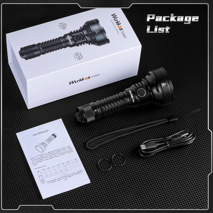 Wurkkos TD01 Taktische LED Taschenlampe, 2200 lm, Schwarz, IPX8 wasserdicht, wiederaufladbar - Bild 4