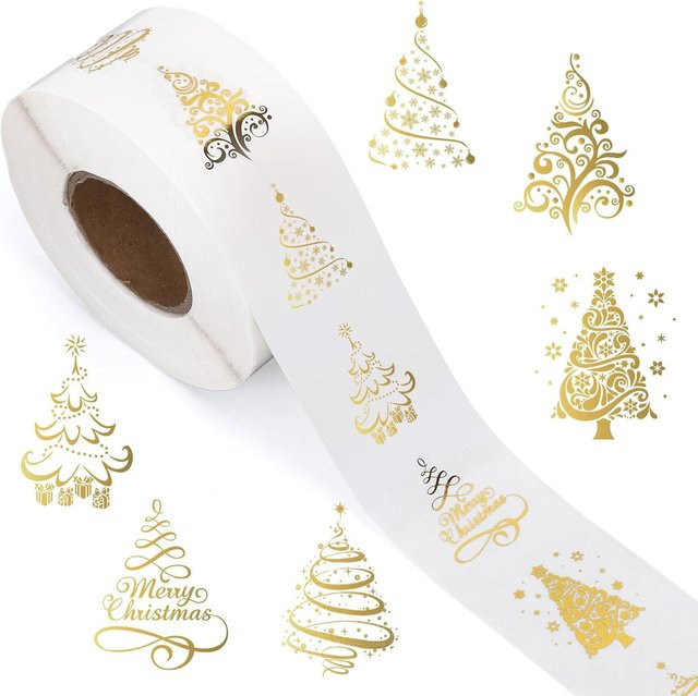 500 Stück Frohe Weihnachten Aufkleber transparent und gold, selbstklebende Siegel Etiketten für Scrapbooking mit Durchmesser: 2,5 cm - Bild 1
