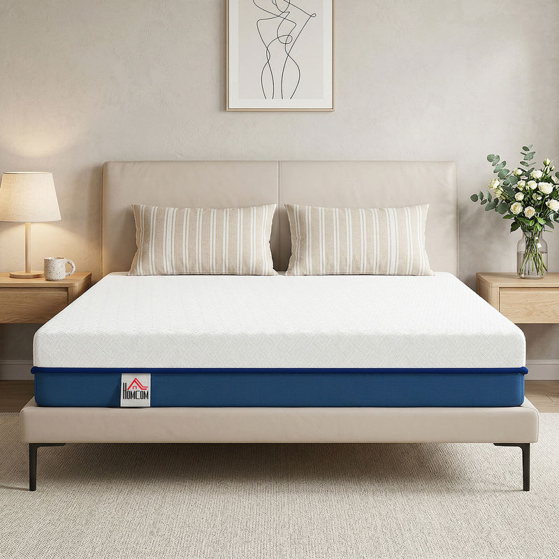 HOMCOM Matratze mit Gel-Memory-Schaum und Grüntee, B/T: 140 x 190 cm, Höhe: 20 cm, mittlere Festigkeit, Petrol/Weiß, OEKO-TEX-zertifiziert, mit abnehmbarer waschbarer Hülle, Aosom - Bild 2