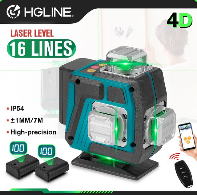 HGLINE 16-Linien 4D Laser-Nivelliergerät mit Leistungsanzeige und automatischer 360 Grad Nivellierung für horizontale und vertikale Kreuzlaser-Messungen - Bild 1
