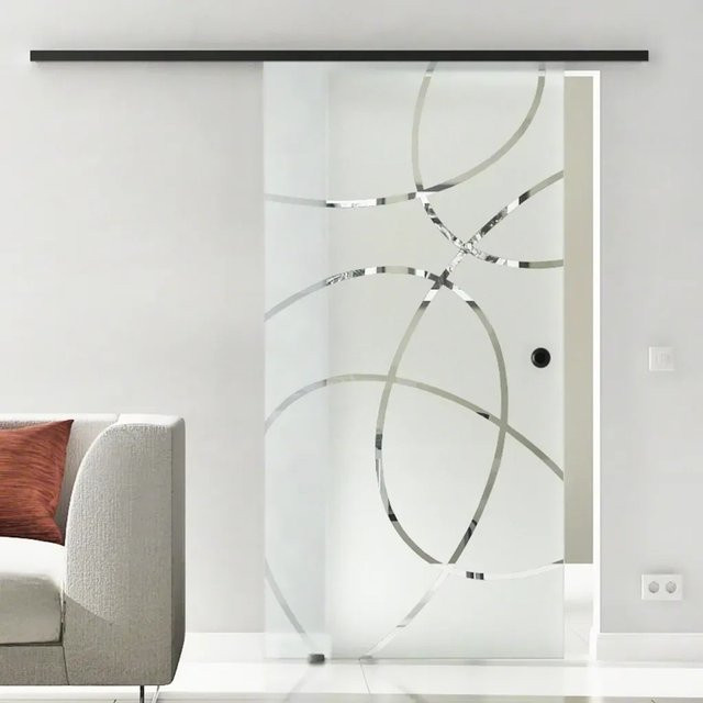 Levidor Glasschiebetür Komplettset Freiburg Schwarz mit Griffmuschel, B/H: 65 x 205 cm - Bild 1