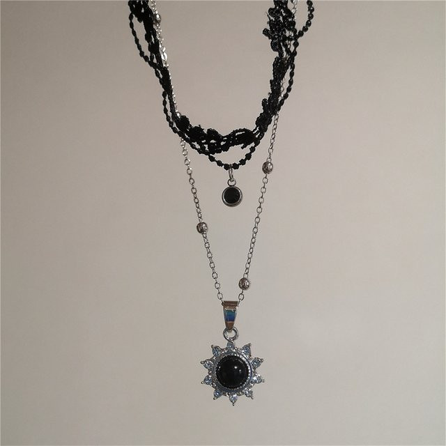 imixlot Halskette, Schwarz Sonne Anhänger, Spitze, Multi Layer, Damen - Bild 1