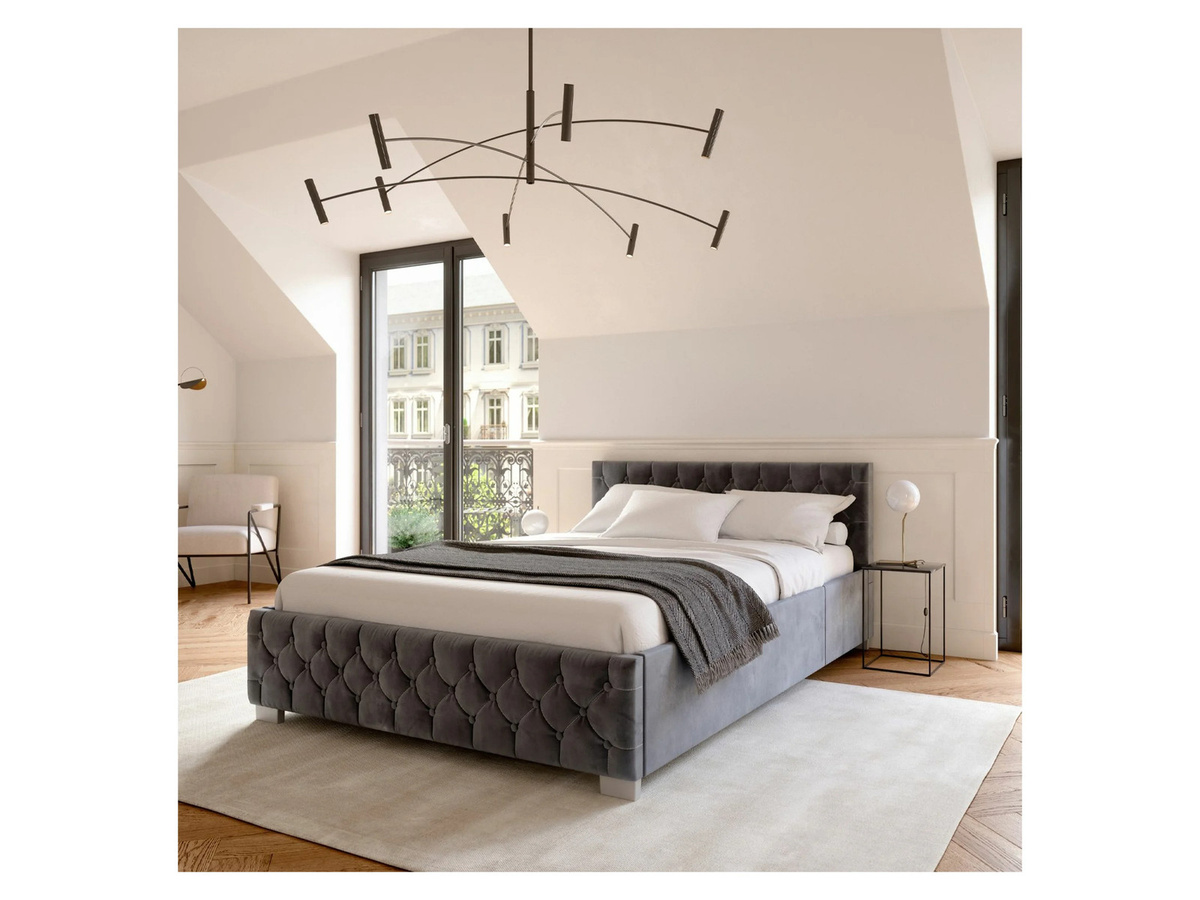 Juskys Polsterbett Nizza mit Bettkasten und LED-Beleuchtung in Grau, Samt mit Chesterfield-Steppung, B/T/H: 180 x 200 cm - Bild 2
