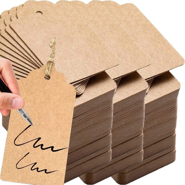 100 Stück Kraftpapier-Tags in Braun mit Schnüren als leere DIY-Geschenkanhänger und Verpackungsetiketten - Bild 1