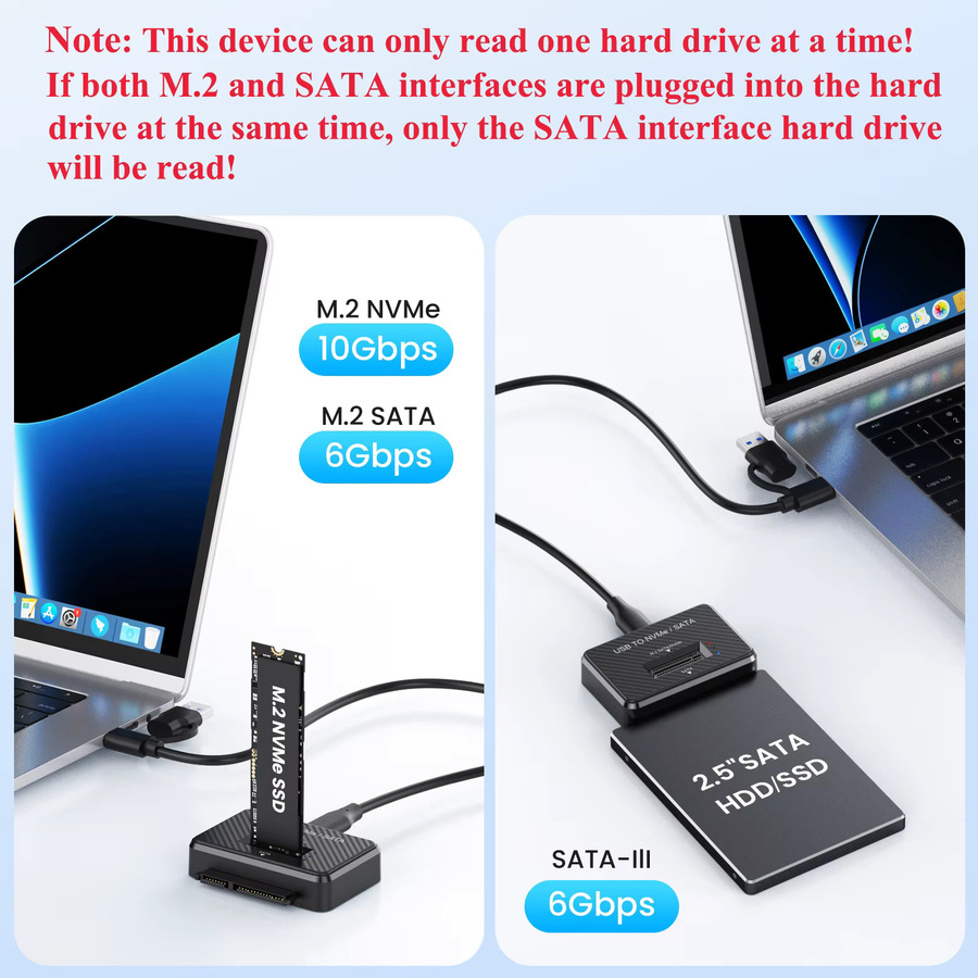 IRhasta M2 SATA NVMe zu USB 3.1 10Gbps Testadapter und Dockingstation für 2,5 Zoll SATA SSD sowie M2 SSD Formate 2230 2242 2280 22110, Schwarz, USB-C - Bild 4