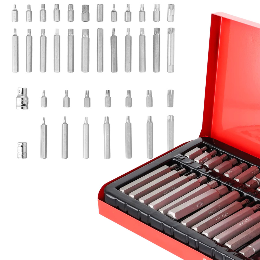 Podofo 40-teiliger Steckschlüsselsatz mit Sechskant, Torx und Spline in Rot für Schlagschrauber mit 1/2 Zoll und 3/8 Zoll Antrieb - Bild 4