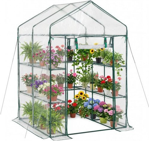 VEVOR Gewächshaus mit PVC-Abdeckung und 10 Regalböden, transparentes Foliengewächshaus für den Außenbereich, B/T/H: 137 x 137 x 196 cm - Bild 1