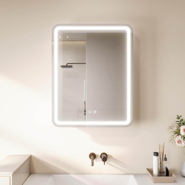 SONNI Spiegelschrank mit LED-Beleuchtung in Beige, B/H: 70 x 55 cm, mit Anti-Beschlag-Funktion, Steckdose und dimmbaren 3 Lichtfarben - Bild 1