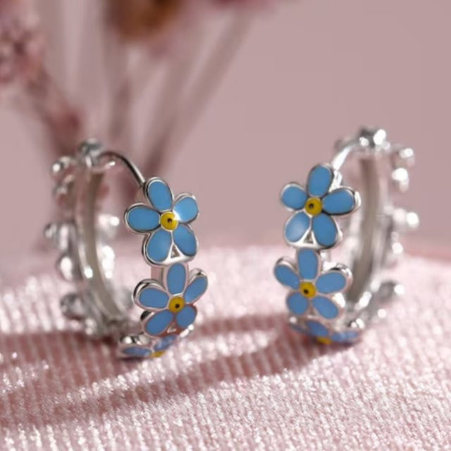 Creolen Silber, Emaille-Blumenimitat, Damen - Bild 1