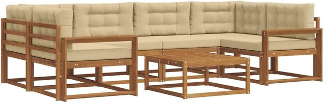 vidaXL Outdoor-Sofagarnitur L-Form aus Akazienholz mit 7 Kissen in Natur und Beige - Bild 1