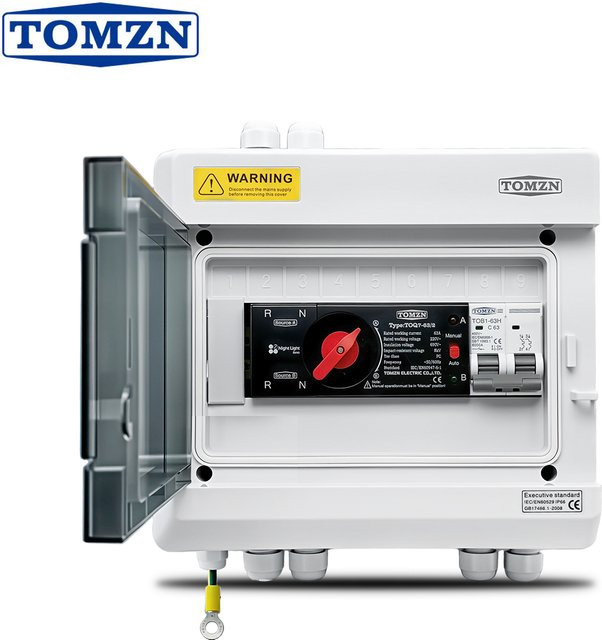 TOMZN Dual-Power-Schaltverteilerkasten 2P 63A Automatischer Transferschalter mit MCB Kurzschluss- und Überlastschutz in Weiß - Bild 1
