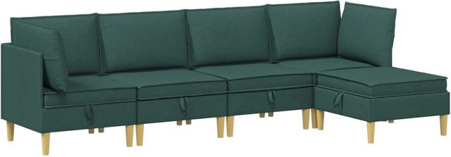 vidaXL Wohnzimmergarnitur in Dunkelgrün, moderne L-Form Ecksofa-Landschaft aus Stoff mit Hocker und Kissen, B/T/H: 280 x 140 x 82 cm - Bild 1