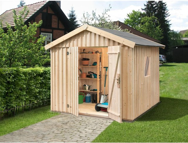Weka Holz-Gartenhaus in Skandinavischem Design mit Satteldach und Elementbauweise, Farbe: Braun, B: 240 cm, T: 286 cm, H: 230 cm - Bild 1