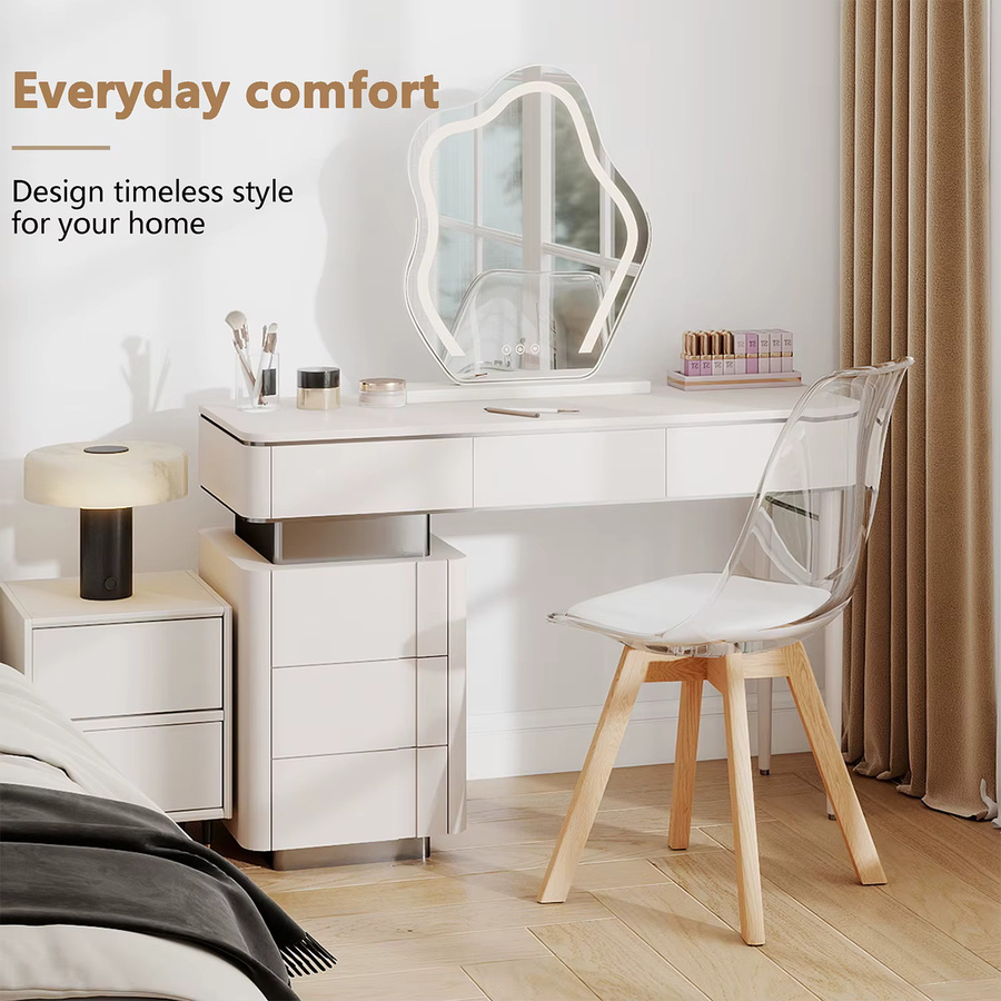 Set aus 4 oder 6 gepolsterten Esszimmerstühlen von GrandCA HOME mit transparenten Acrylsitzen, weißen PU-Kissen und Buchenholzbeinen für dein Esszimmer, deine Küche oder dein Wohnzimmer - Bild 3