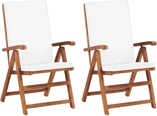 vidaXL Garten-Liegestühle Set aus 2 Stück aus Teak-Hartholz mit cremeweißen Auflagen - Bild 1