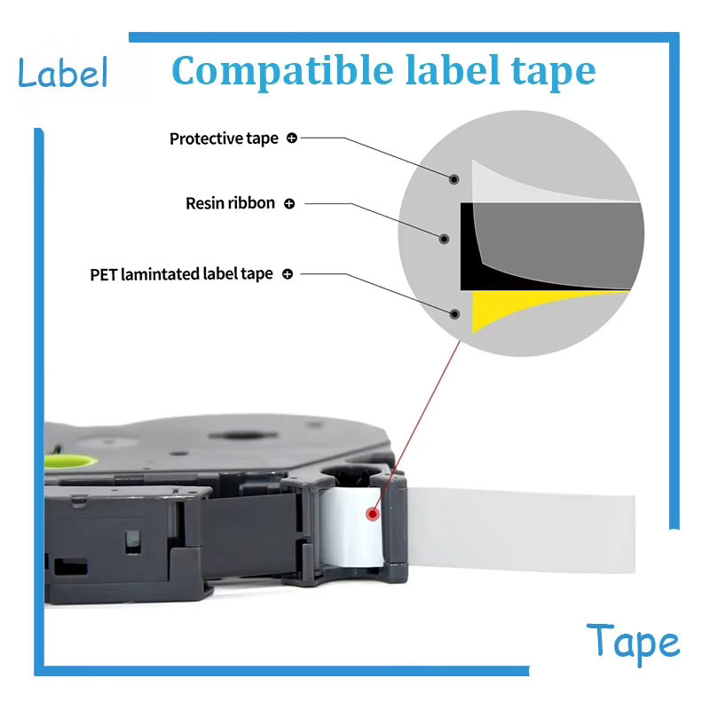 6er Pack Brother TZE231 Etikettenband 12 mm Schwarz auf Weiß kompatibel mit PTH110, PTD600 und P710BT - Bild 4